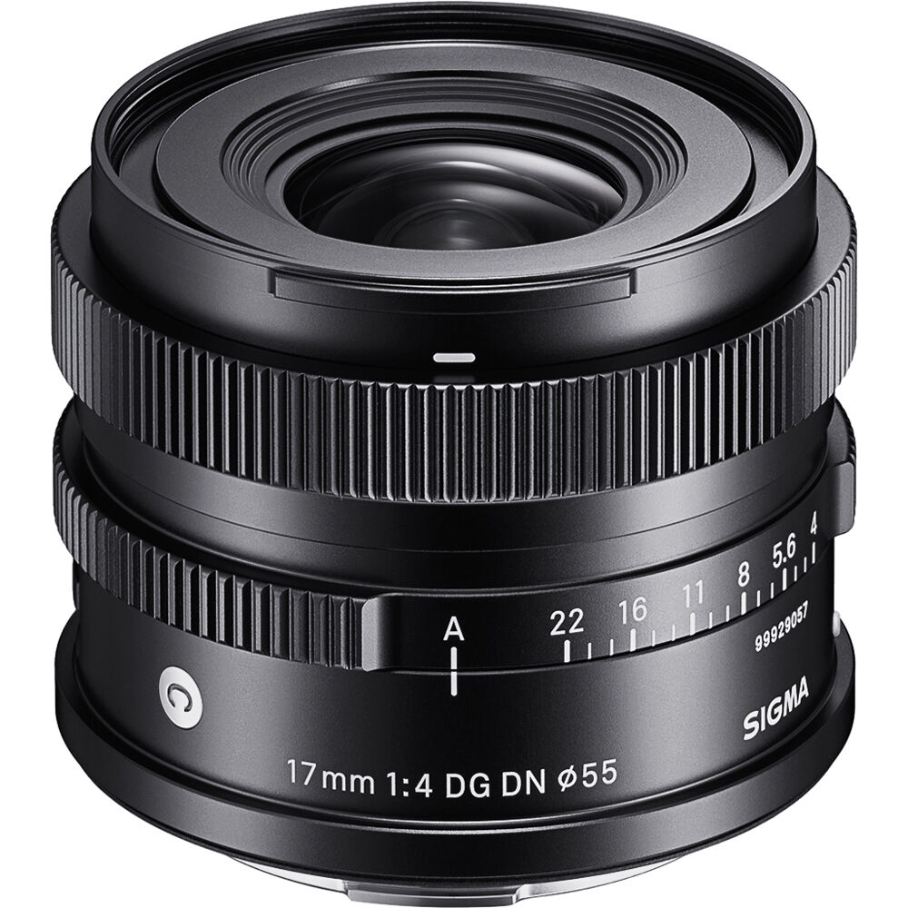 SIGMA 17mm f/4 DG DN Contemporary ultra-wide-angle lens for mirrorless cameras with compact design.