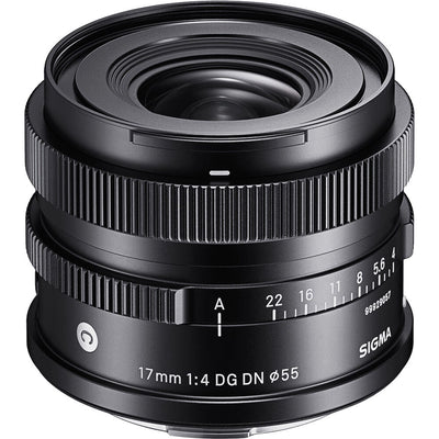SIGMA 17mm f/4 DG DN Contemporary ultra-wide-angle lens for mirrorless cameras with compact design.