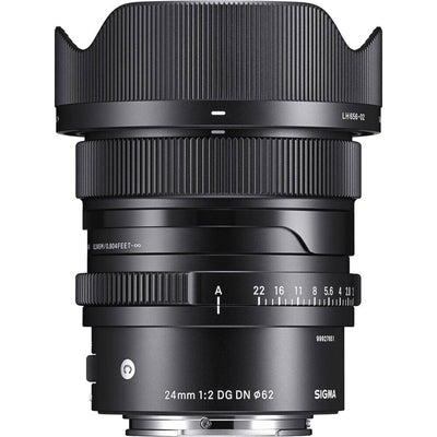 Sigma AF 24mm f/2 DG DN wide-angle prime lens for full-frame mirrorless cameras.