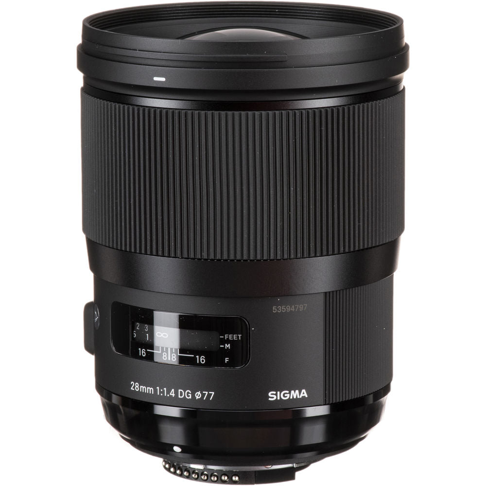 The Sigma 28mm f/1.4 DG HSM Art for Nikon F offers sharp, distortion-free wide-angle performance with a fast f/1.4 aperture and pro build quality.