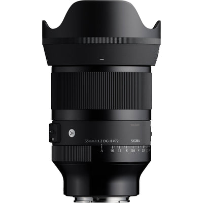 Sigma 35mm f/1.2 DG II Art lens showing compact design, fast autofocus, and large aperture.
