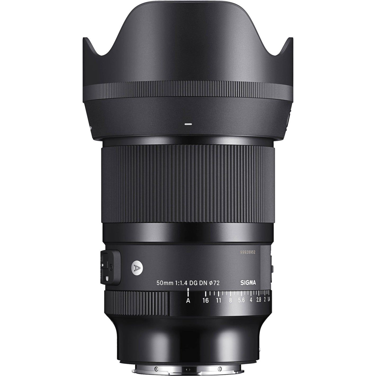 Black camera lens with Sigma branding on a white background