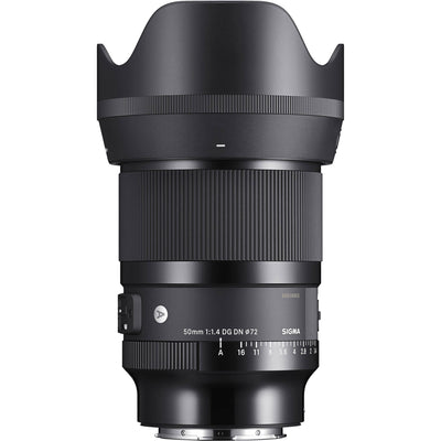 Black camera lens with Sigma branding on a white background