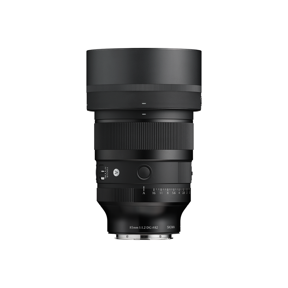 Sigma 85mm f/1.2 DG Art Lens for Sony E Mount with hood attached