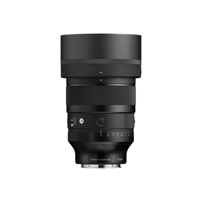 Sigma 85mm f/1.2 DG Art Lens for Sony E Mount with hood attached
