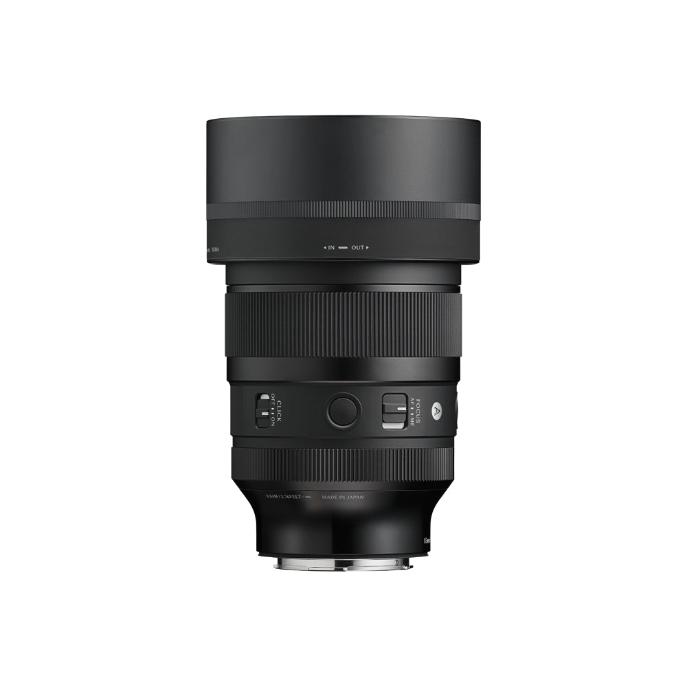 Sigma 85mm f/1.2 DG Art Lens for Sony E Mount - switch view with hood attached