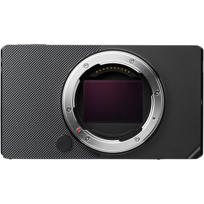 Sigma BF Mirrorless Camera in black featuring 24.6MP full-frame back-illuminated CMOS sensor, L-mount, 230GB internal storage, 6K 30fps and Full HD 120fps video recording, hybrid autofocus system, ISO 100-102400, 3.15" touchscreen, and L-Log color grading support