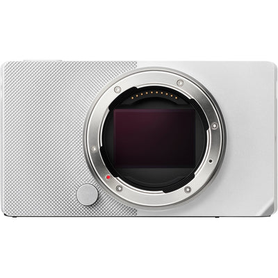 Sigma BF Mirrorless Camera in silver with 24.6MP full-frame back-illuminated Bayer CMOS sensor, L-mount, 230GB internal storage, 6K video at 30fps, Full HD 120fps recording, hybrid autofocus with human and animal tracking, ISO 100-102400, 3.15-inch touchscreen, USB-C, and metal unibody design.