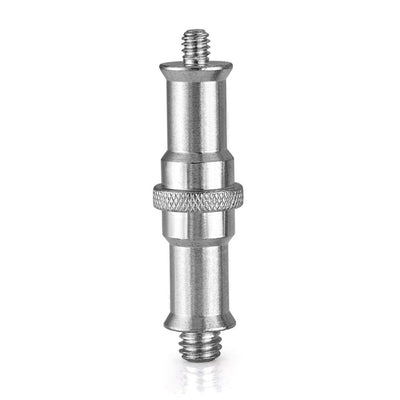 The SKY 1/4"-20 & 3/8"-16 Male Double Ended Spigot is a versatile metal adapter with a 1/4"-20 male thread on one end and a 3/8"-16 male thread on the other, designed to connect various photography and videography equipment.