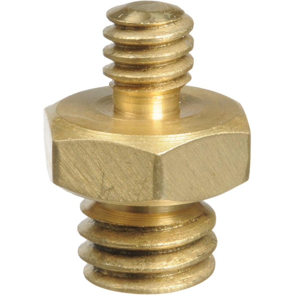 SKY 1/4"-20 male to 3/8"-16 male thread adaptor spigot, made from brass with a hex nut center for secure tightening, used for connecting various photography and video equipment.