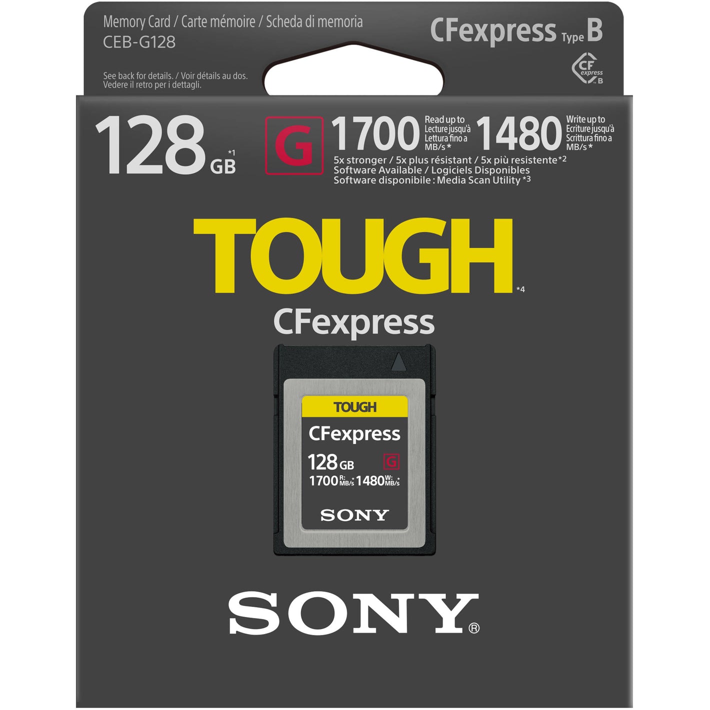 Sony 128GB CFexpress Type B TOUGH Memory Card designed for high-speed and durable performance.