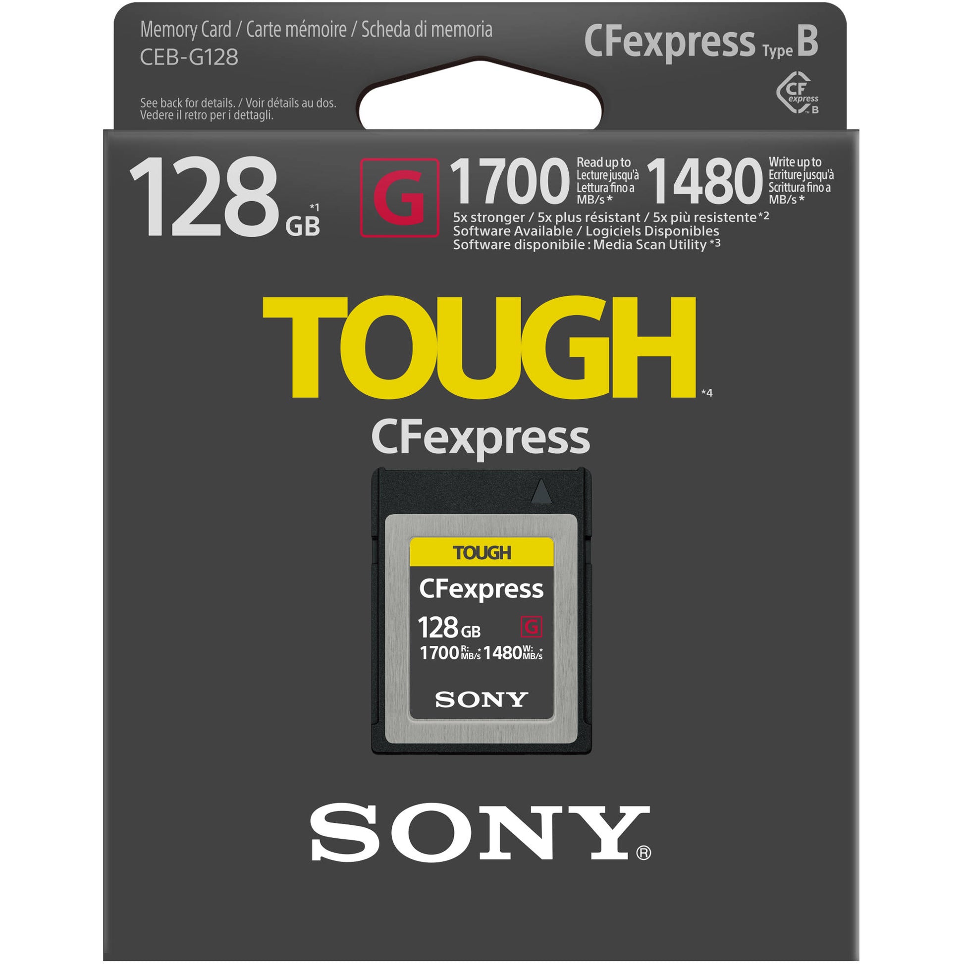 Sony 128GB CFexpress Type B TOUGH Memory Card designed for high-speed and durable performance.