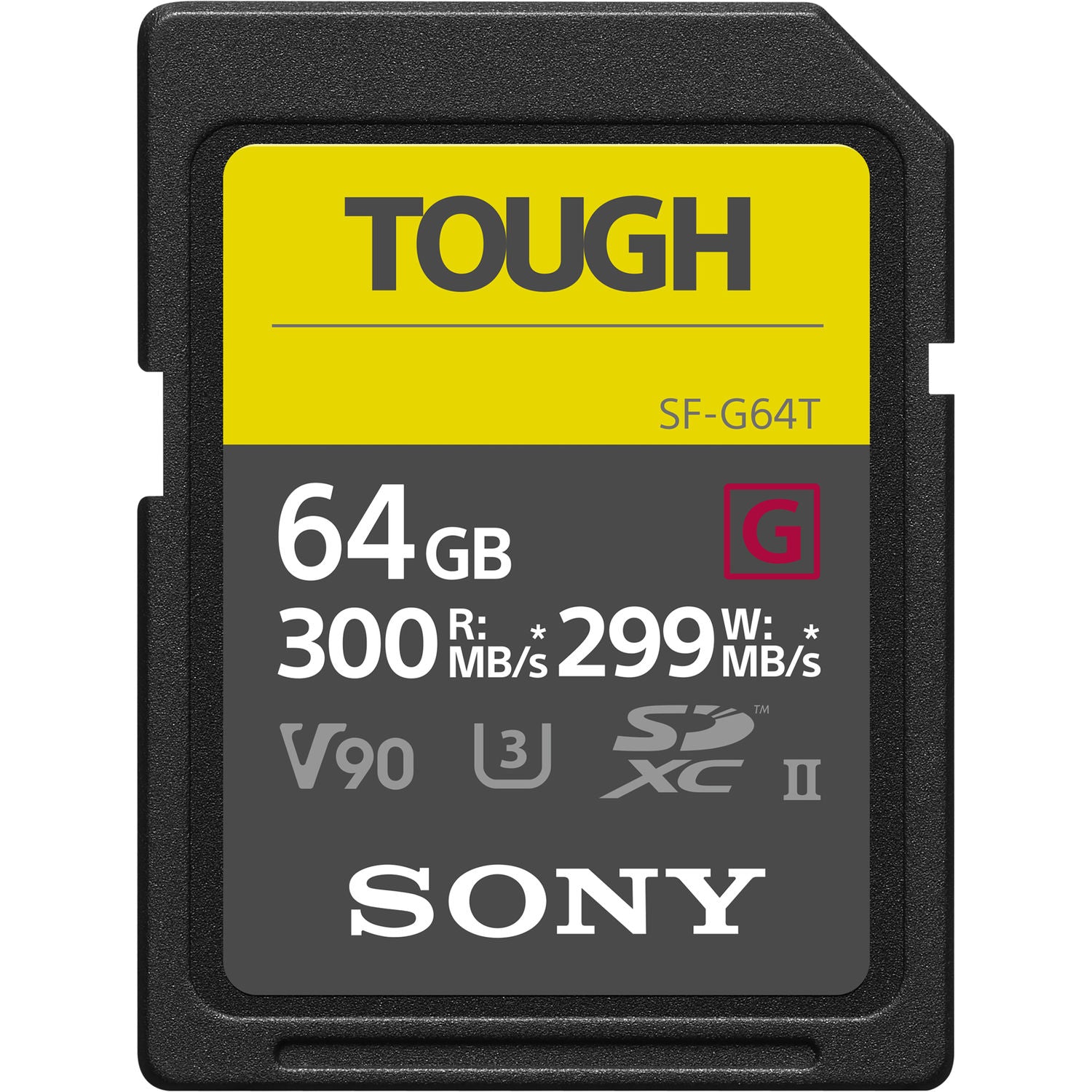 Sony Tough SD card with specifications on a white background