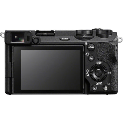 Black camera back with screen and control buttons on a white background