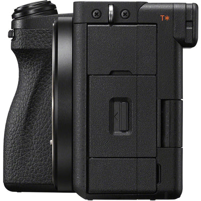 Black camera body with textured grip on a white background