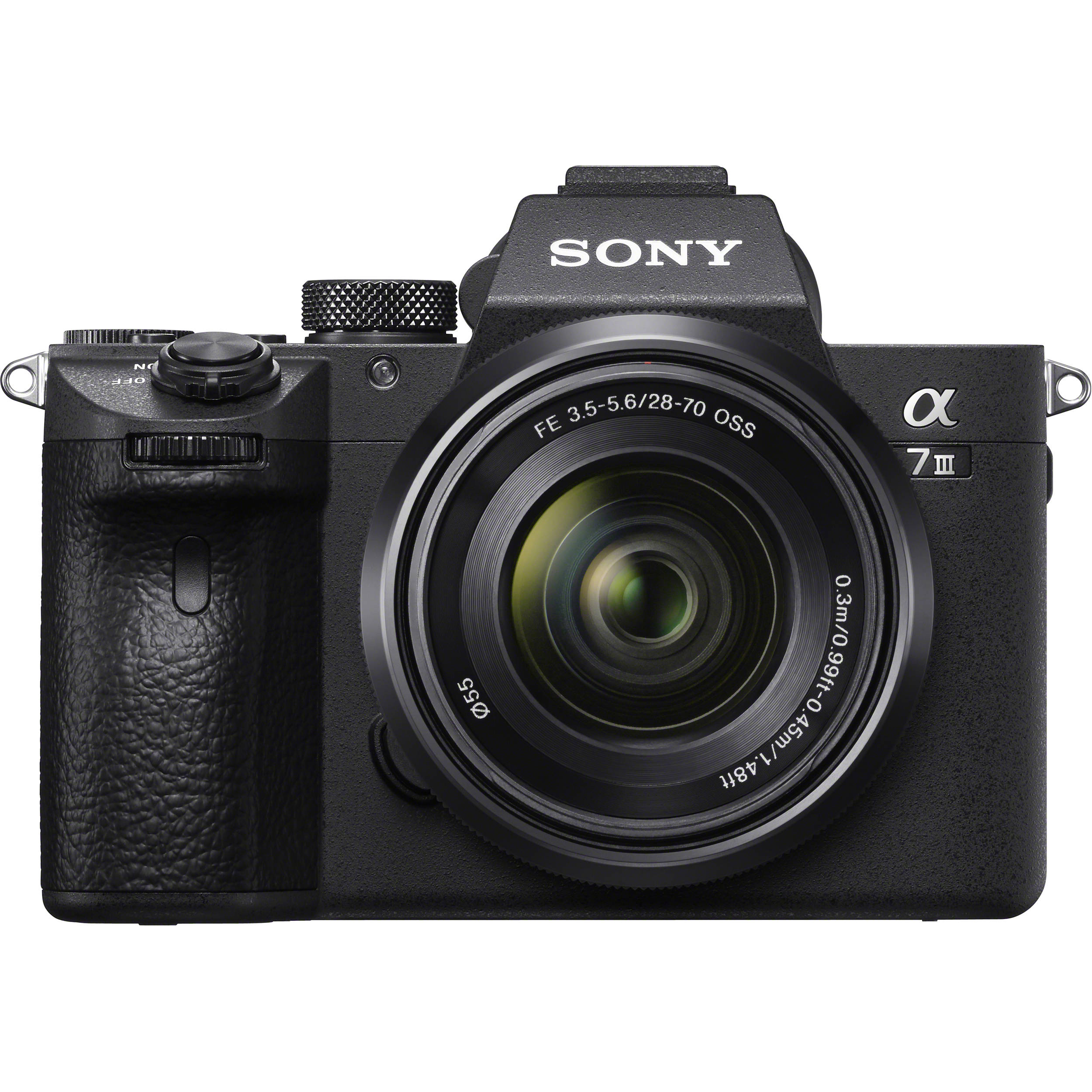 Sony Alpha a7 III full-frame mirrorless camera with 28-70mm kit lens, 24.2MP sensor, 5-axis stabilisation, hybrid autofocus, and 4K video.