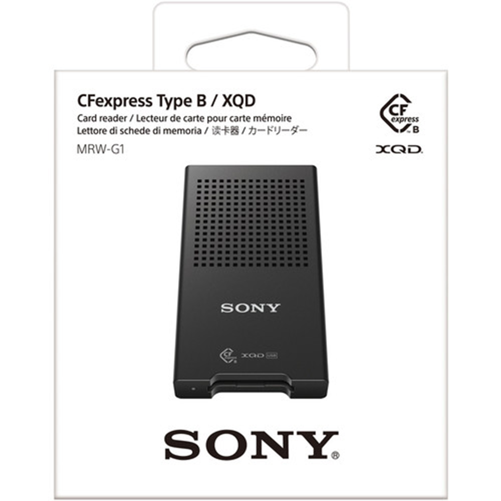 Sony MRW-G1 CFexpress Type B and XQD card reader with USB 3.1 Gen 2 Type-C interface.