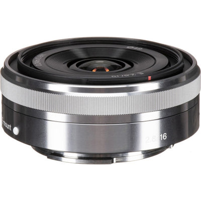 Sony E 16mm f/2.8 Lens (Silver) – compact wide-angle prime with bright f/2.8 aperture, sharp optics, and lightweight design, ideal for travel, street, and everyday photography.