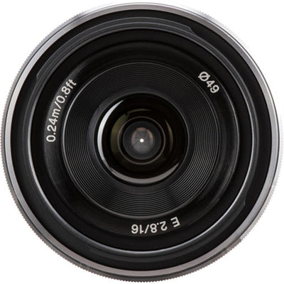 Sony E 16mm f/2.8 Lens (Silver) – compact wide-angle prime with bright f/2.8 aperture, sharp optics, and lightweight design, ideal for travel, street, and everyday photography.