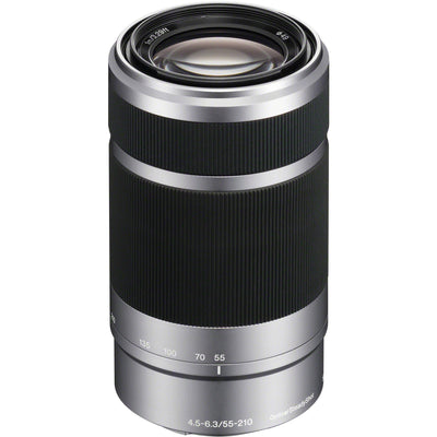 Sony E 55-210mm f/4.5-6.3 OSS Lens (Silver) – versatile telephoto zoom with Optical SteadyShot, lightweight design, and smooth background defocus for everyday shooting.