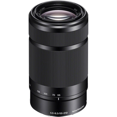 Sony E 55-210mm f/4.5-6.3 OSS Lens (Black) – telephoto zoom with Optical SteadyShot, lightweight build, and smooth bokeh, ideal for portraits, sports, and distant subjects.