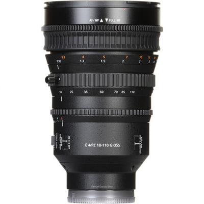 Sony E PZ 18-110mm f/4 G OSS Lens – professional power zoom with constant f/4 aperture, Optical SteadyShot, and precise focus control for high-quality video and photography.