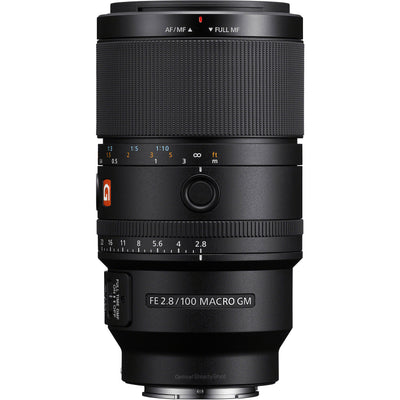 Sony G Master 100mm f/2.8 Macro Lens with up to 1.4x magnification, optical stabilisation, and exquisite bokeh for professional macro photography.