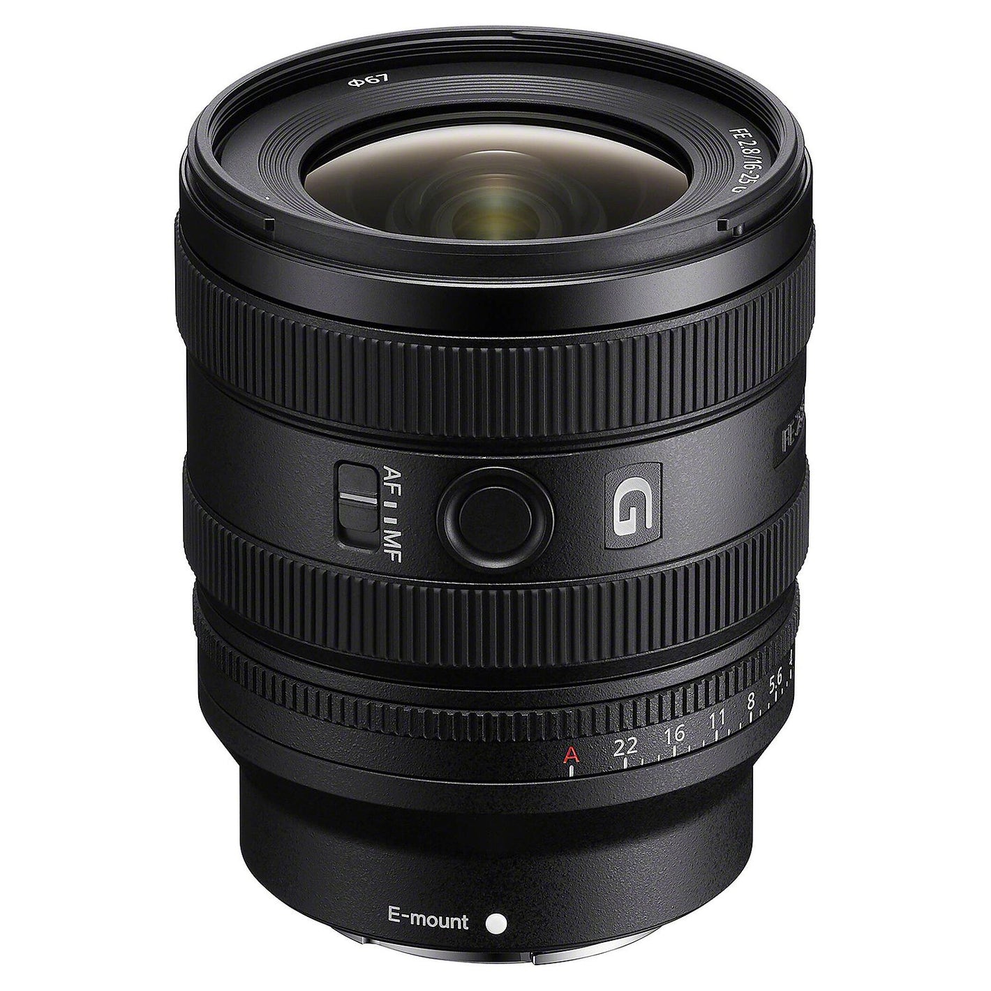 Camera lens with control buttons on a white background