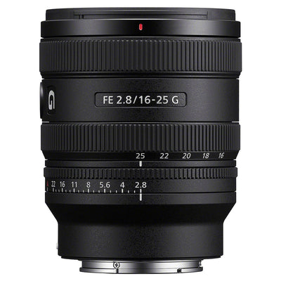 Camera lens with focus scale and specifications on a white background