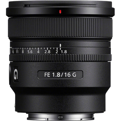 Sony FE 16mm f/1.8 G Lens – ultra-wide prime with bright f/1.8 aperture, sharp G-series optics, fast AF, and compact build for landscapes, astrophotography, and creative perspectives.