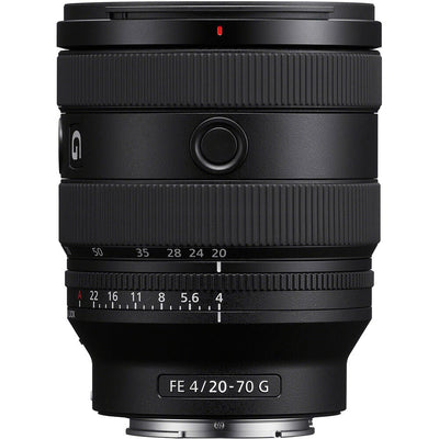 Sony FE 20-70mm f/4 G Lens offering a wide-to-standard zoom range, constant f/4 aperture, and fast, quiet autofocus for hybrid photo and video use.