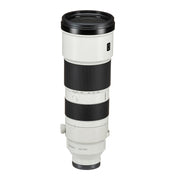 Camera lens with white body and black rings on a white background