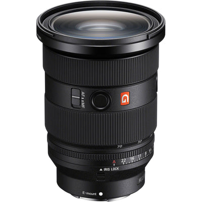 Camera lens with brand logo on a white background