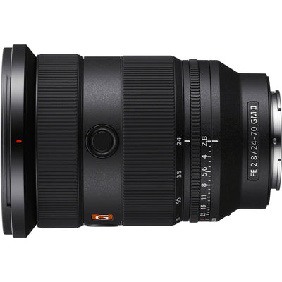 Camera lens with brand logo on a white background