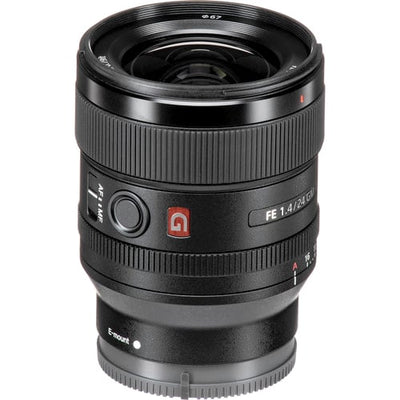Sony FE 24mm f/1.4 GM lens. Wide-angle prime with f/1.4, G Master optics, sharp image quality, and lightweight design for full-frame cameras.