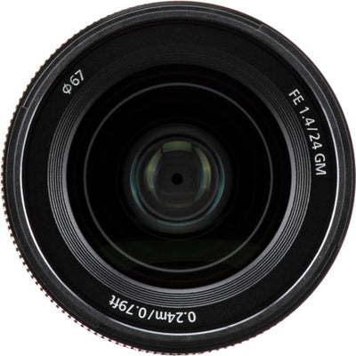 Sony FE 24mm f/1.4 GM lens. Wide-angle prime with f/1.4, G Master optics, sharp image quality, and lightweight design for full-frame cameras.