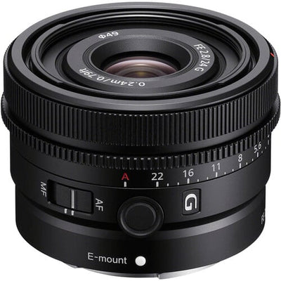 Sony FE 24mm f/2.8 G Lens – compact wide-angle prime with bright f/2.8 aperture, sharp G-series optics, and fast autofocus, ideal for landscapes, street photography, and travel.