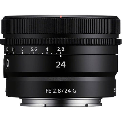 Sony FE 24mm f/2.8 G Lens – compact wide-angle prime with bright f/2.8 aperture, sharp G-series optics, and fast autofocus, ideal for landscapes, street photography, and travel.