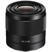 Sony FE 28mm f/2 Prime Lens – compact wide-angle prime with bright f/2 aperture, ideal for landscapes, street photography, and low-light shooting.