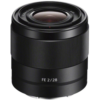 Sony FE 28mm f/2 Prime Lens – compact wide-angle prime with bright f/2 aperture, ideal for landscapes, street photography, and low-light shooting.