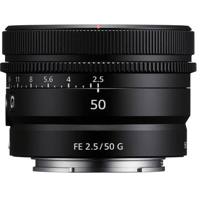 Sony FE 50mm f/2.5 G Lens – compact standard prime delivering sharp detail, smooth background blur, and lightweight portability for everyday shooting.

