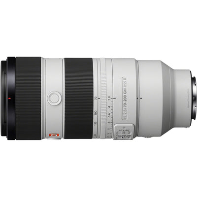 Camera lens with brand logo on a white background
