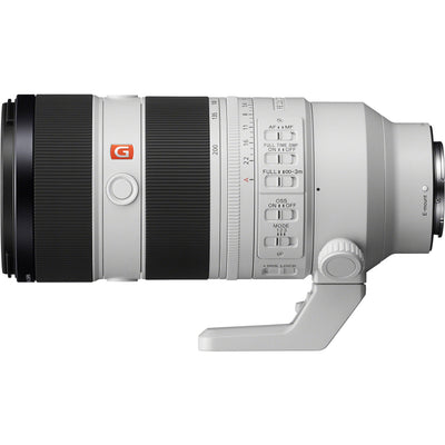 Camera lens with Sony GM logo on a white background