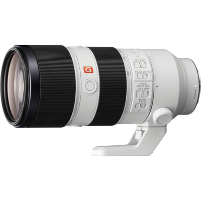 Camera lens with brand logo on a white background