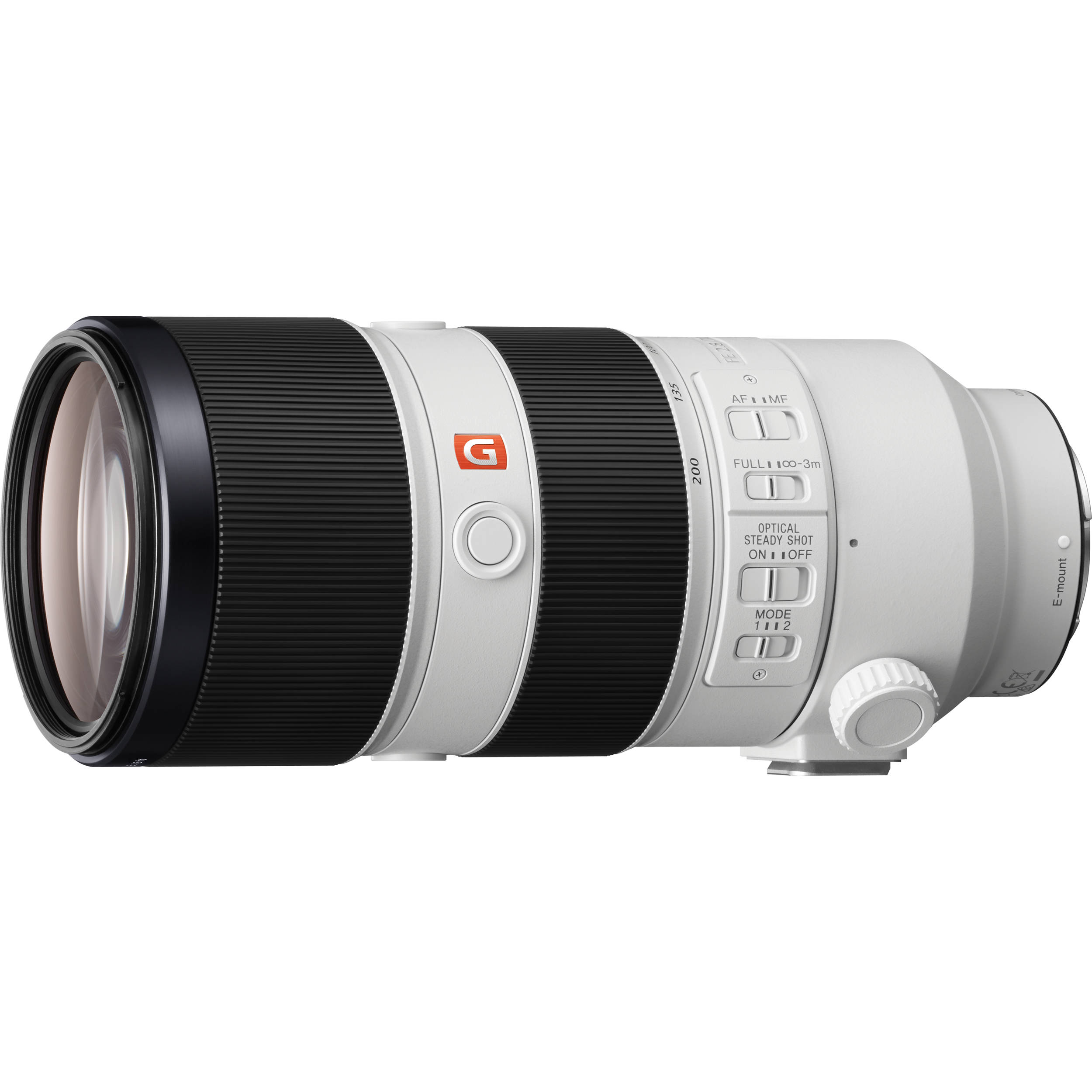 Side view of Sony FE 70-200mm lens without tripod mount