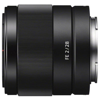 Sony FE 28mm f/2 Prime Lens – compact wide-angle prime with bright f/2 aperture, ideal for landscapes, street photography, and low-light shooting.