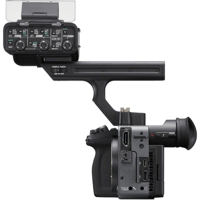 Sony FX2 full-frame cinema camera with XLR Handle, 10.2MP sensor, 4K 120fps, 16-bit RAW, dual XLR inputs for professional filmmaking.