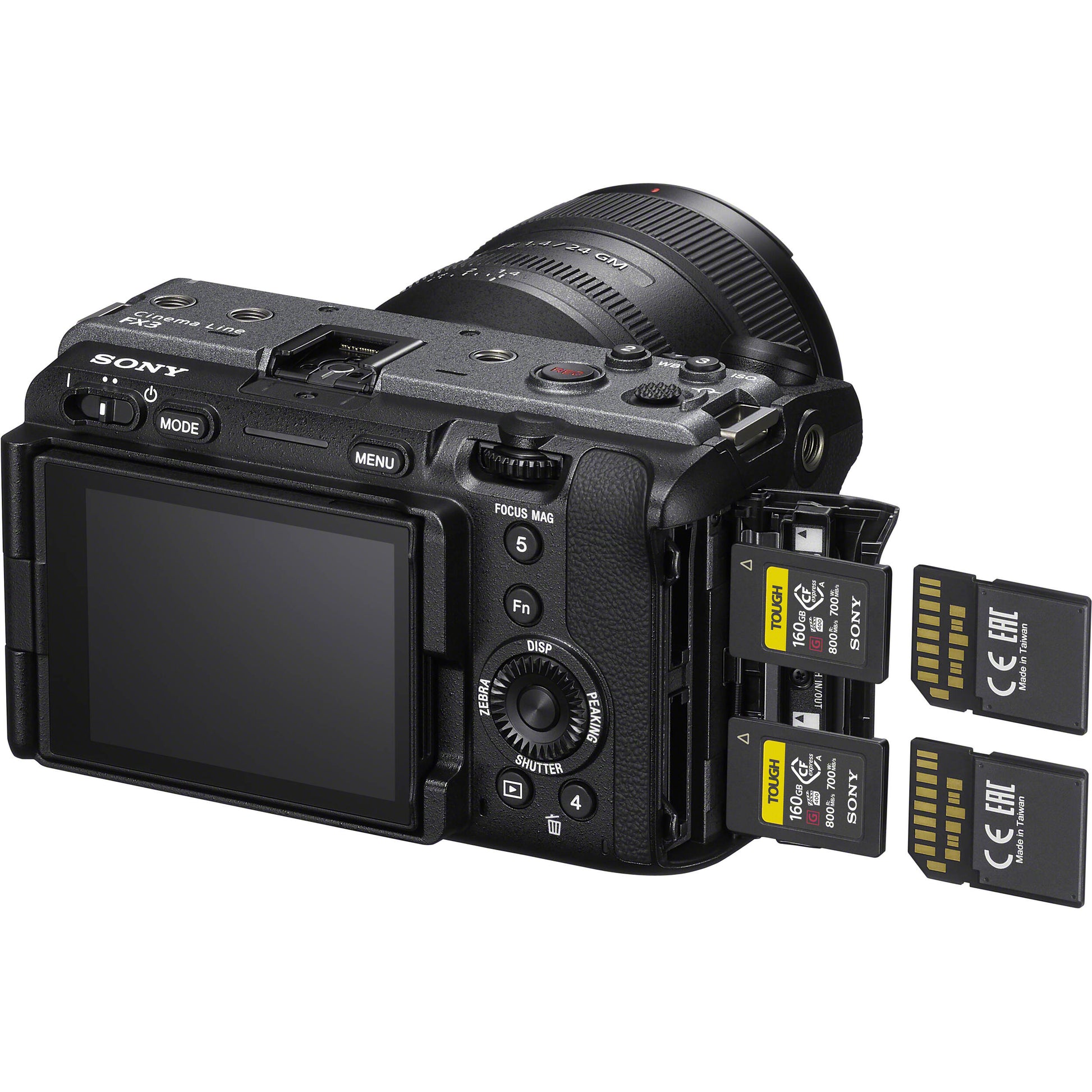 Sony FX3A full-frame cinema camera, 12.1MP sensor, 4K 120fps, 16-bit RAW output, modular design for professional filmmaking.
