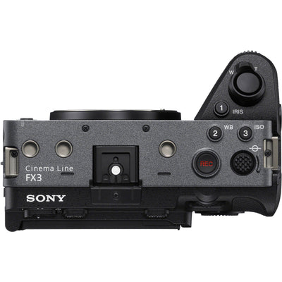 Sony FX3A full-frame cinema camera, 12.1MP sensor, 4K 120fps, 16-bit RAW output, modular design for professional filmmaking.