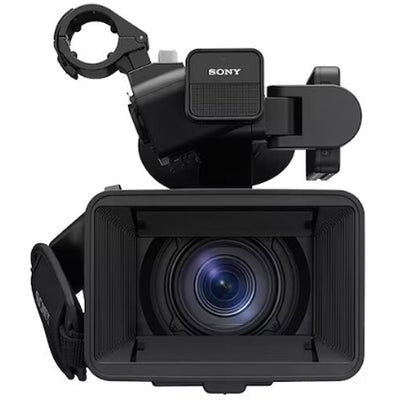 Sony HXR-NX800 4K professional camcorder, 1.0-type Exmor R CMOS sensor, 12x optical zoom, dual XLR inputs, compact design.